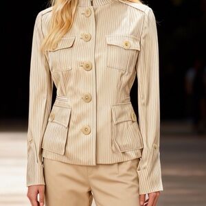 NEW 32% Silk 68% CottonBanana Republic Women's Beige Striped Utility Jacket Sz 0